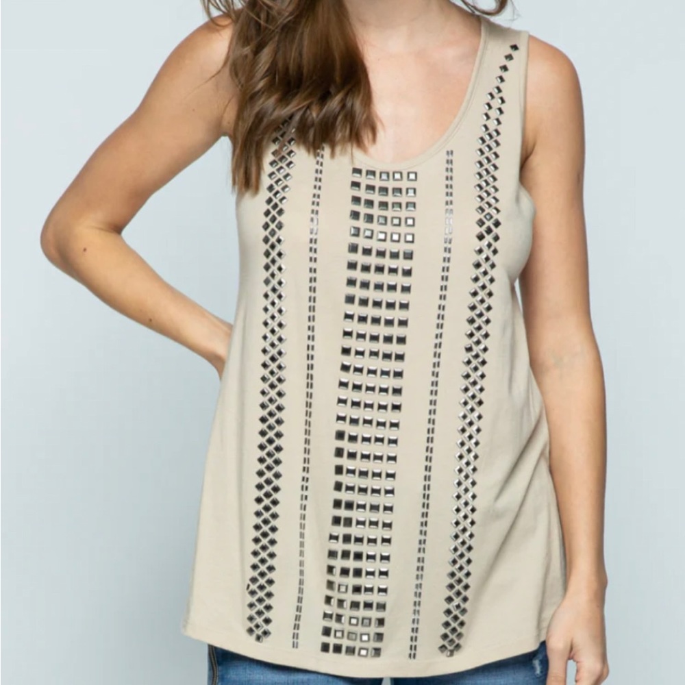 VOCAL Sleeveless Top with Metal Studs Embellishment